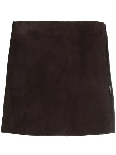P.a.r.o.s.h . Front-zip Suede Miniskirt In Brown