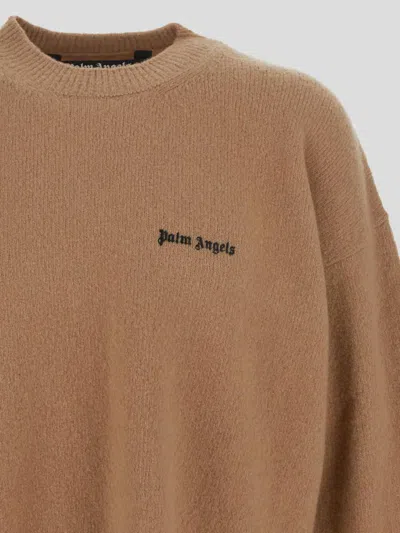 Palm Angels Logo Embroidery Camel Sweater In Camelblack