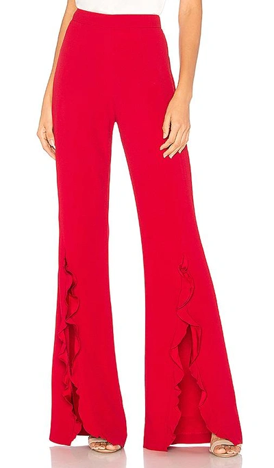 Saloni Crepe Trousers With Ruffles In Red