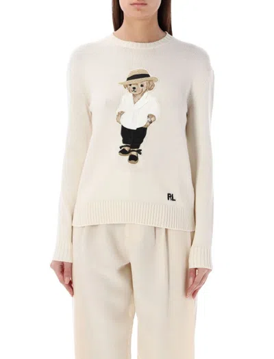 Ralph Lauren Linen Polo Bear Sweater In Cream