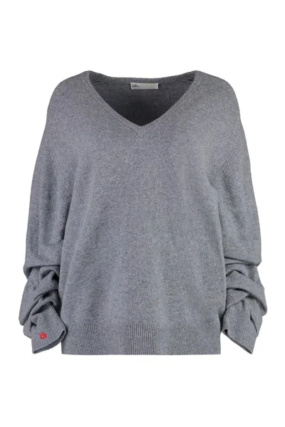 Tory Burch Wool V-neck Jumper In Grey