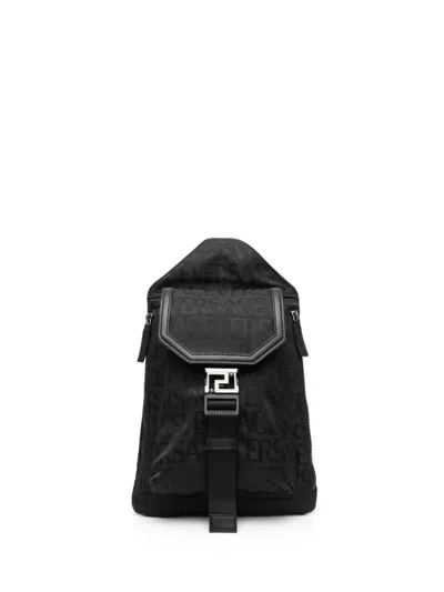 Versace Logo One-shoulder Backpack In Black