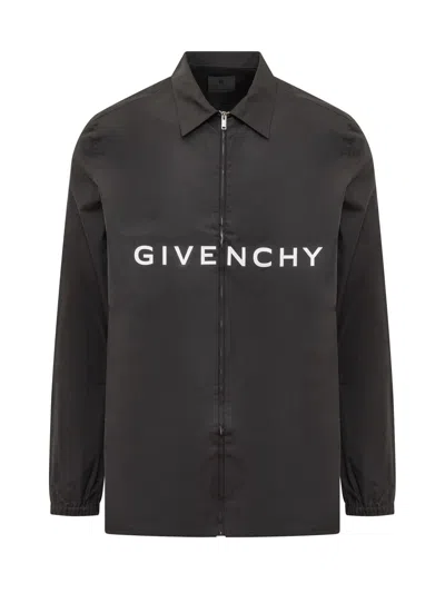 Givenchy Boxy Fit Long Sleeve Zip Print Shirt In Black