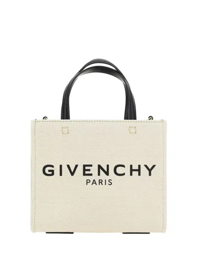 Givenchy G-tote Mini Leather-trimmed Printed Cotton-canvas Tote In Beige/black