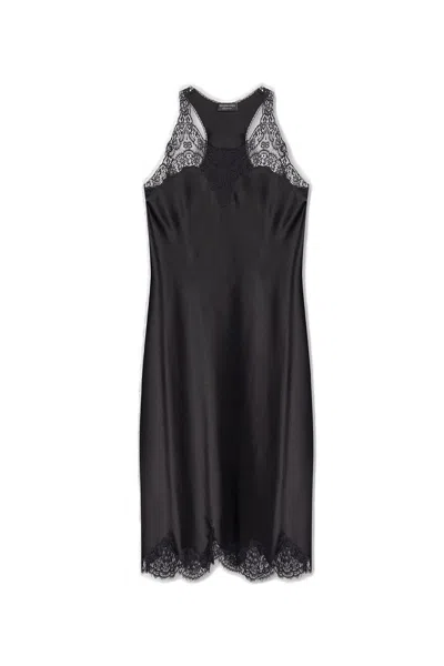 Balenciaga Satin Strappy Midi Dress In Black