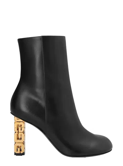 Givenchy Black G Cube Leather Ankle Boot With Gold Heel In Nero