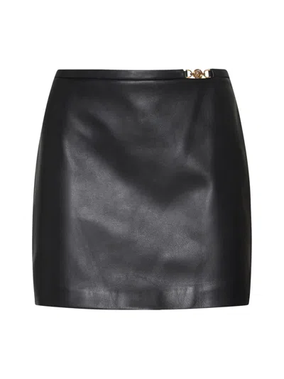 Versace Leather Mini Skirt In Black