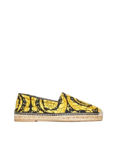 Versace Women's Barocco-print Canvas Espadrilles In Black