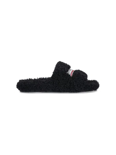 Balenciaga Black Furry Slide Sandals