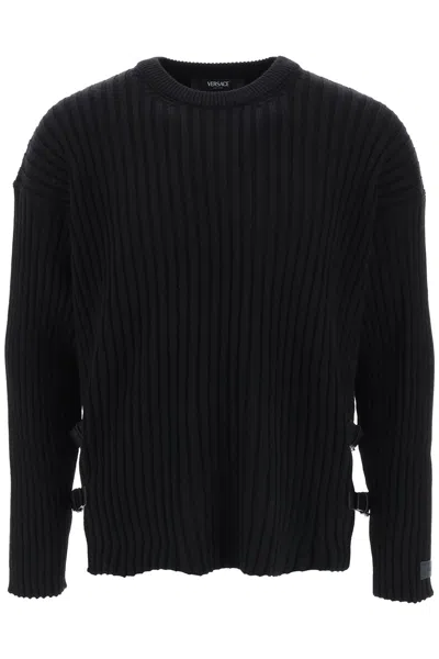 Versace Crew-neck Wool Sweater In Black