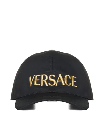 Versace Embroidered Logo Baseball Cap In Black