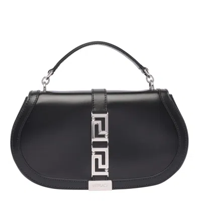 Versace Greca Goddess Leather Crossbody Bag In Black