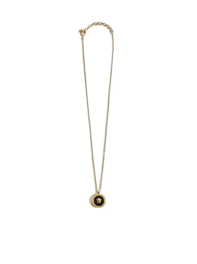 Versace Gold Medusa Necklace In Black