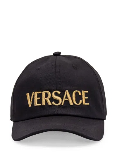 Versace Logo Baseball Cap In Black Gold