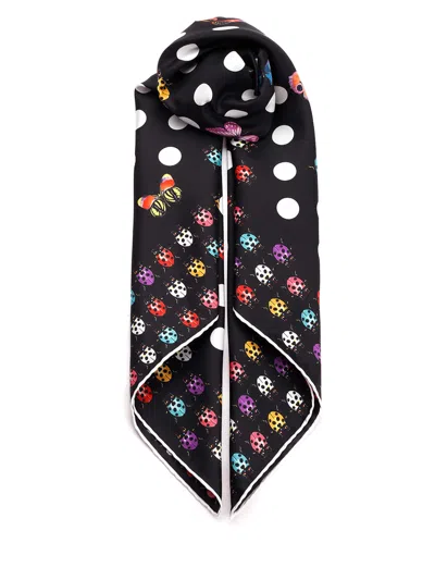 Versace Foulard With Polka Dots And Insects In Black Multicolor