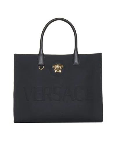 Versace La Medusa Tote Bag In Black  Gold