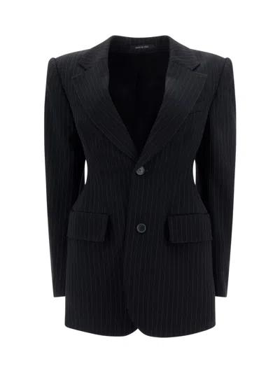 Balenciaga Wool Pinstripe Blazer In Black/white