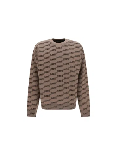 Balenciaga Logo Sweater In Brown