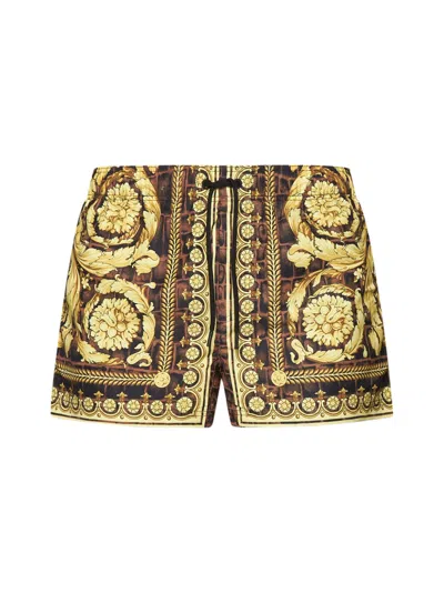 Versace Shorts Baroccodile In Caramel Black Gold