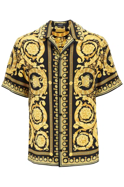 Versace Barocco Print Shirt In Gold