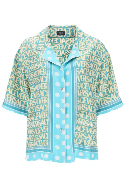 Versace X Dua Lipa Blue Allover Polka Dot Silk Shirt In Multi-colored