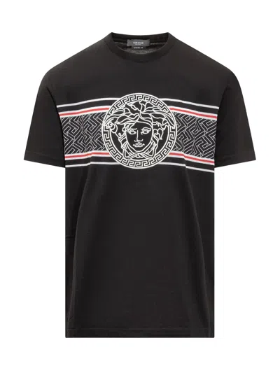 Versace Medusa Embroidery T-shirt In Nero