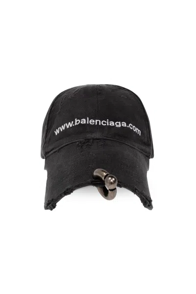 Balenciaga Embroidered-design Six-panel Cap In Washed Black,white
