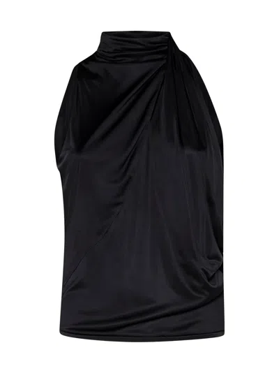 Versace Cutout Draped Sleeveless Jersey Blouse In Black