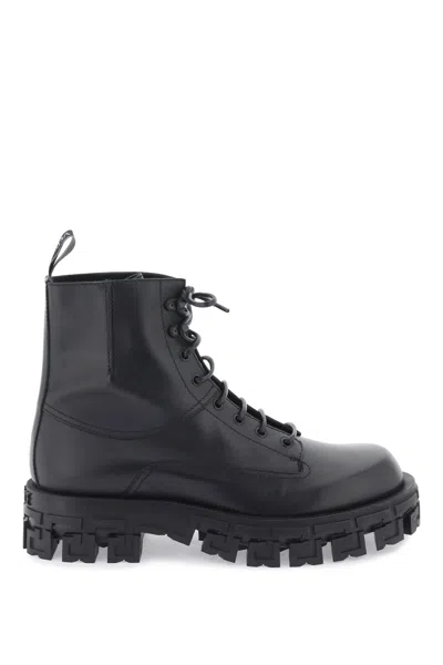 Versace Greca Portico Combat Boot In Nero