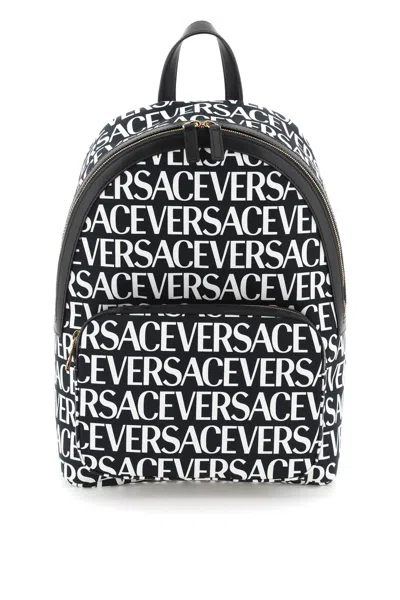 Versace Allover Backpack In Nero+bianco/oro