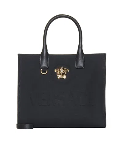 Versace La Medusa Tote Bag In Nero+oro