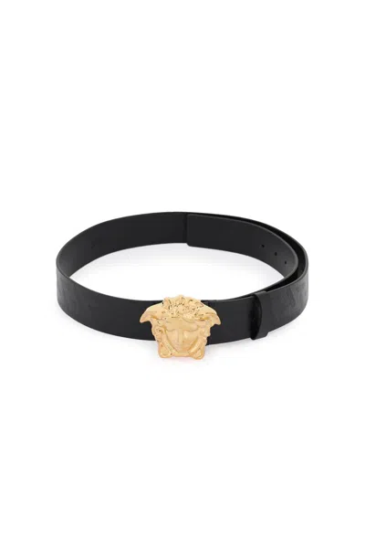 Versace La Medusa Greca Belt In Nero+oro