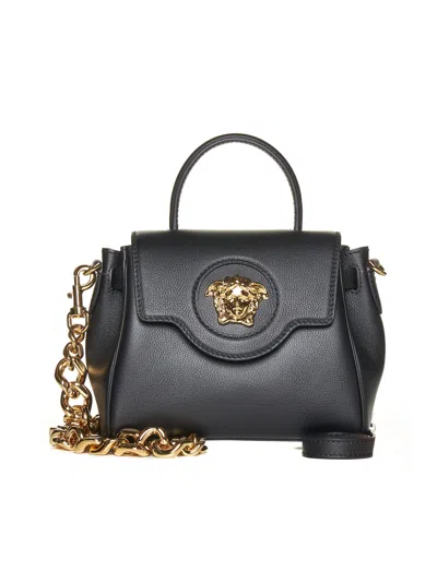 Versace La Medusa Small Leather Bag In Nero/oro