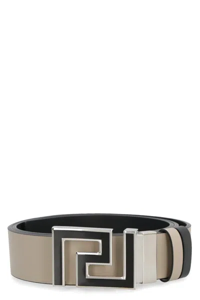 Versace Reversible Leather Belt In Sand