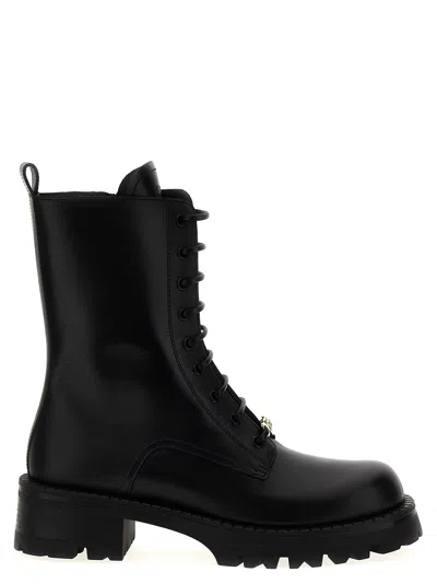 Versace Leather Boots In V Black  Gold