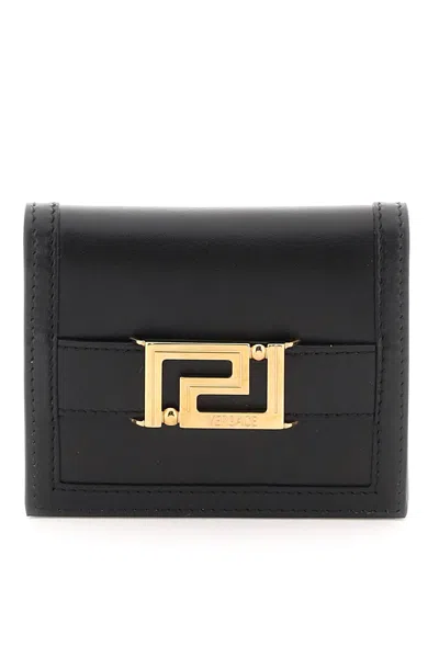 Versace Greca Goddess Leather Wallet In V Black  Gold