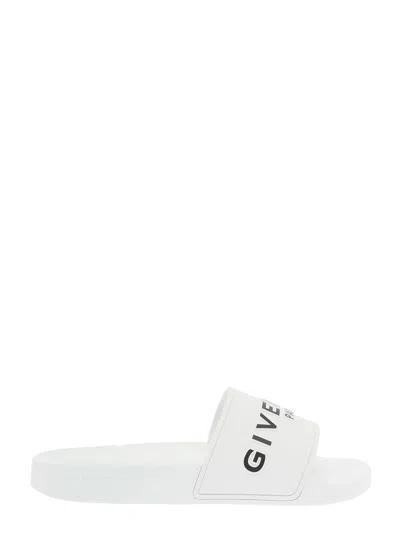 Givenchy Womans White Rubber Slide Sandals With Logo