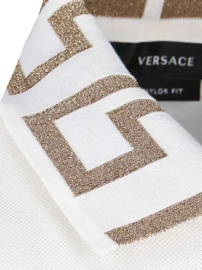 Versace Greca Embroidery Polo Shirt In White