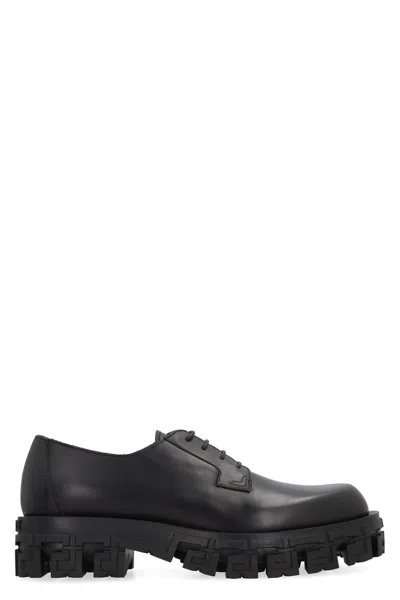 Versace Leather Lace-up Derby Shoes In Black