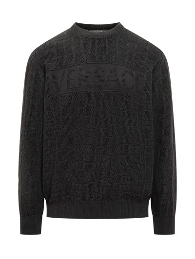 Versace Crew-neck Wool Jumper In Black