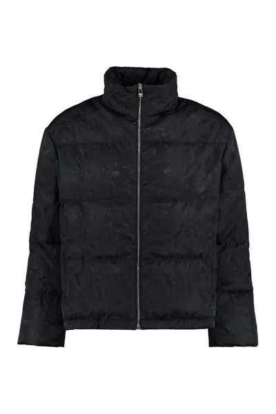 Versace Full Zip Down Jacket In Black