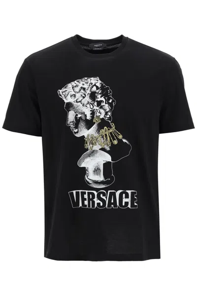 Versace Printed Cotton T-shirt In Black