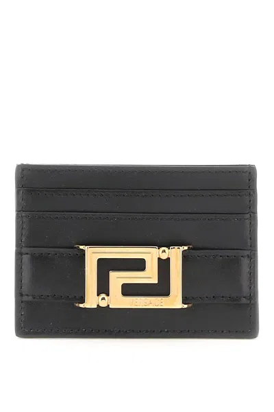 Versace Greca Goddess Leather Card Holder In Black