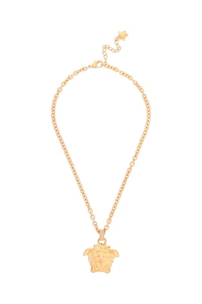 Versace La Medusa Pendant Necklace In Crystal- Gold