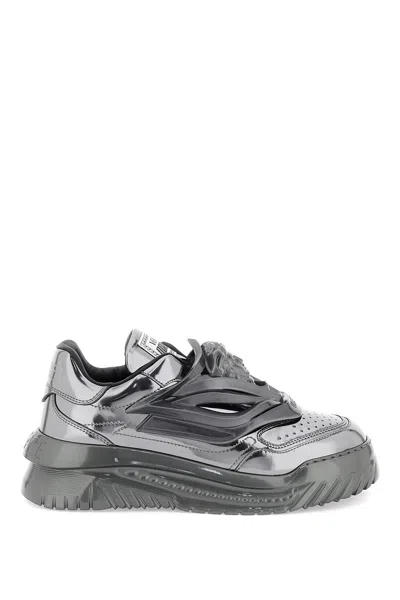 Versace Odissea Leather Low-top Trainers In Silver