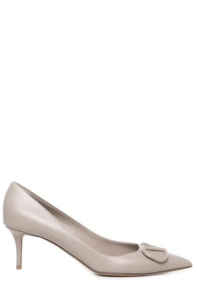 Valentino Garavani Vlogo Leather Pumps In Poudre