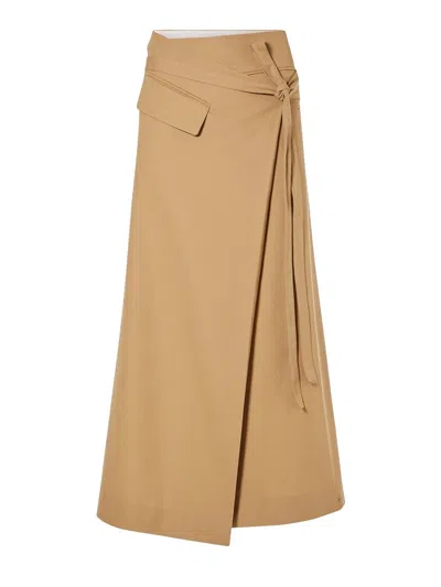 Sportmax Deserto Cotton Gabardine Maxi Wrap Skirt In Camel