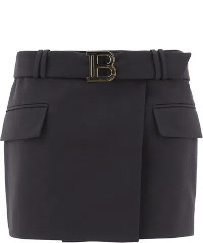 Balmain B Buckle Belted Mini Skirt In Nero