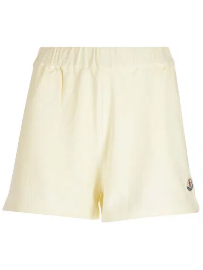 Moncler Elastic Waistband Shorts In Bianco