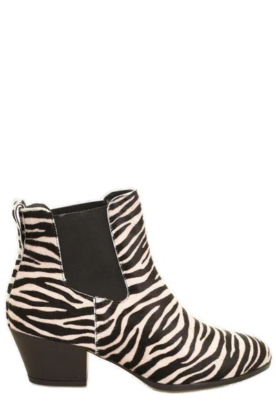 Hogan H401 Chelssea Zebra Print Ankle Boots In White